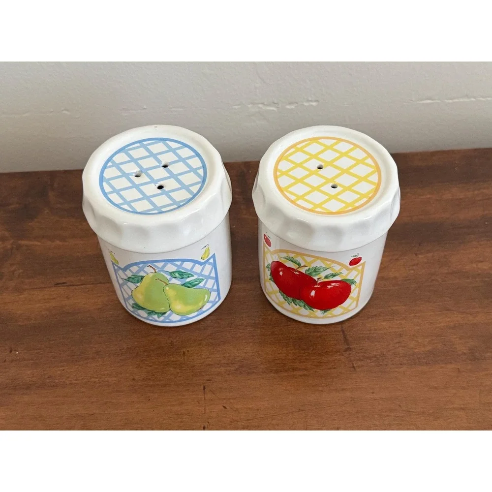 Vintage Himark Ceramic Salt and Pepper Shakers Set Fruit Jar Apple and Pear